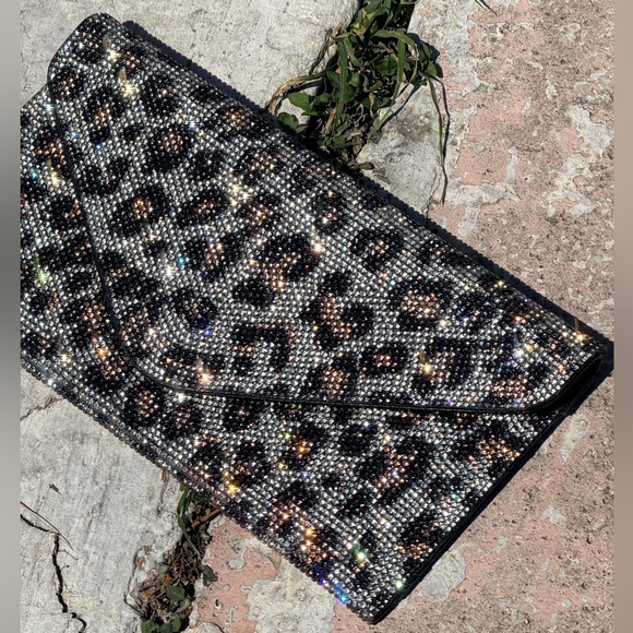 Multicolor Rhinestone Leopard Clutch Envelope Style Bling Glam Indie Sleaze - Picture 2 of 6